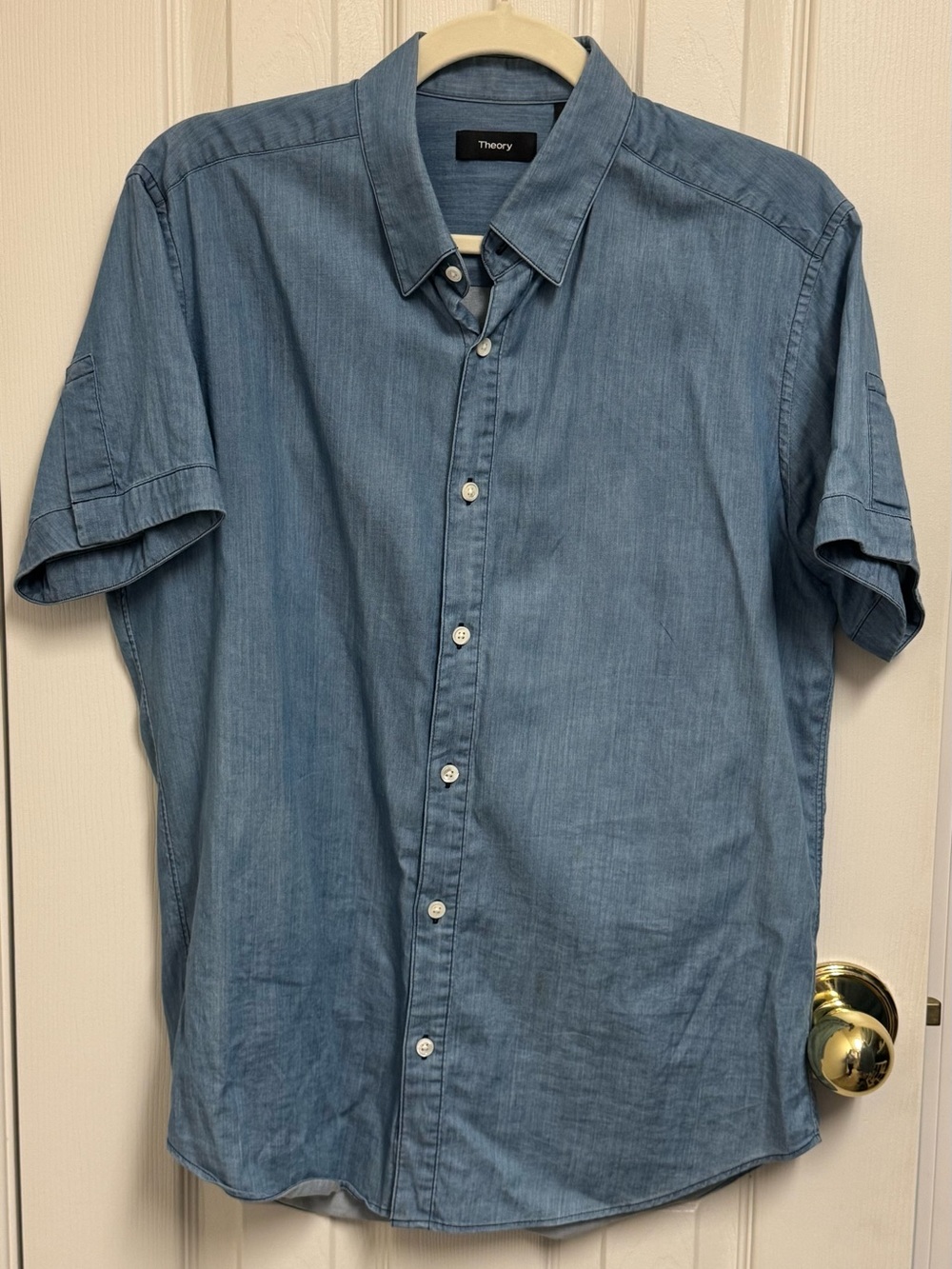 Theory Men's Short-Sleeve Button-Down Shirt in Denim Blue